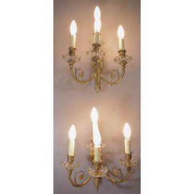 Pair Of Sconces With 4 Lights In Bronze And Baccarat Crystal