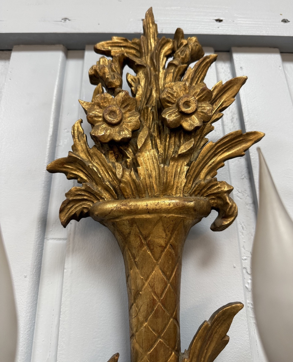 Paire d appliques en bois doré -photo-1