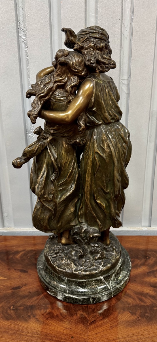 Bronze Sculpture Depicting Two Women With A Basket, Signed H Moreau-photo-4