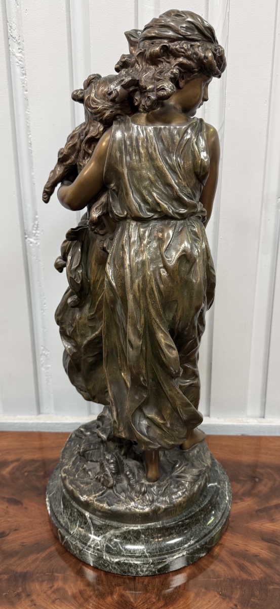 Bronze Sculpture Depicting Two Women With A Basket, Signed H Moreau-photo-1
