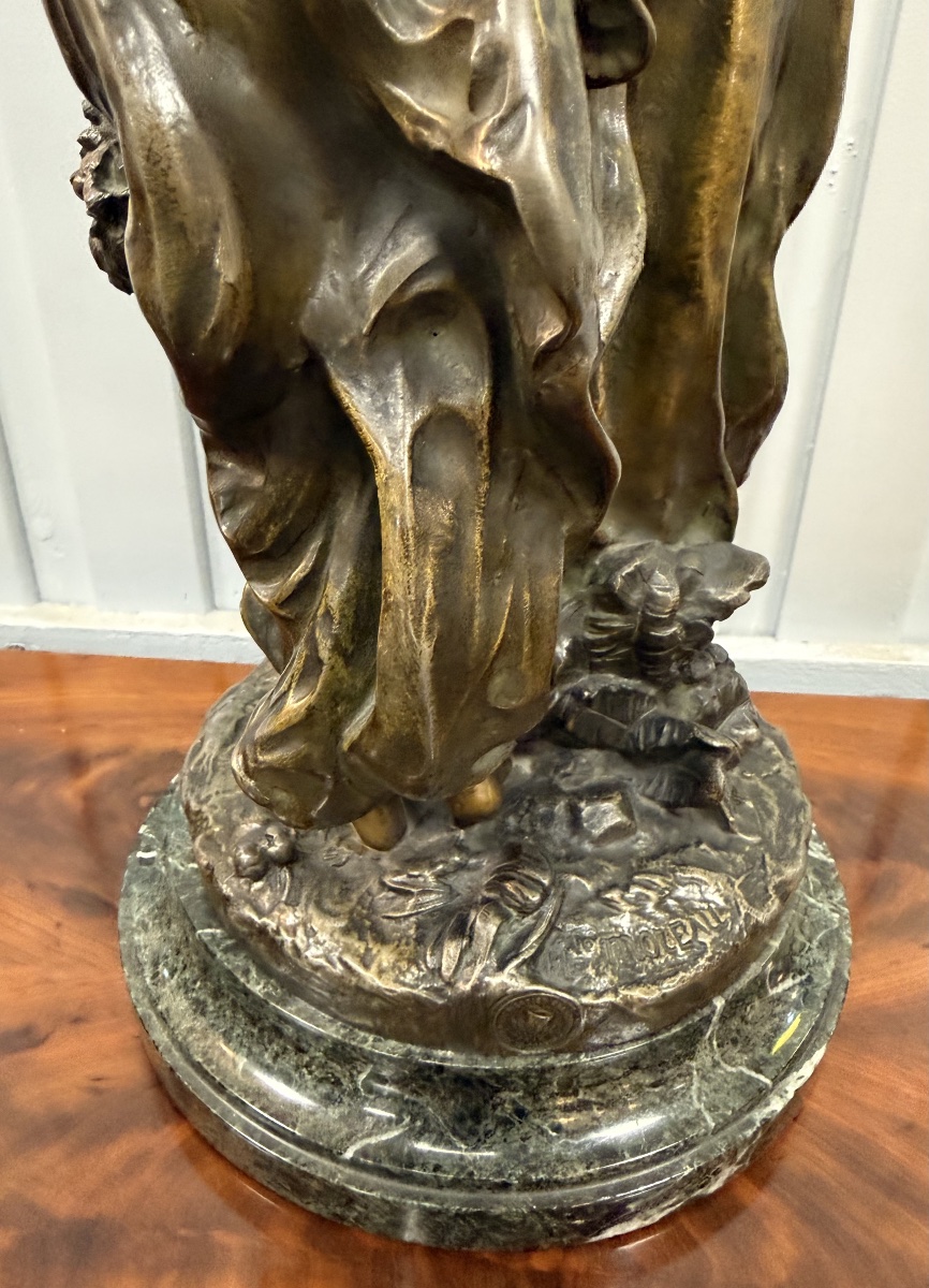 Bronze Sculpture Depicting Two Women With A Basket, Signed H Moreau-photo-2