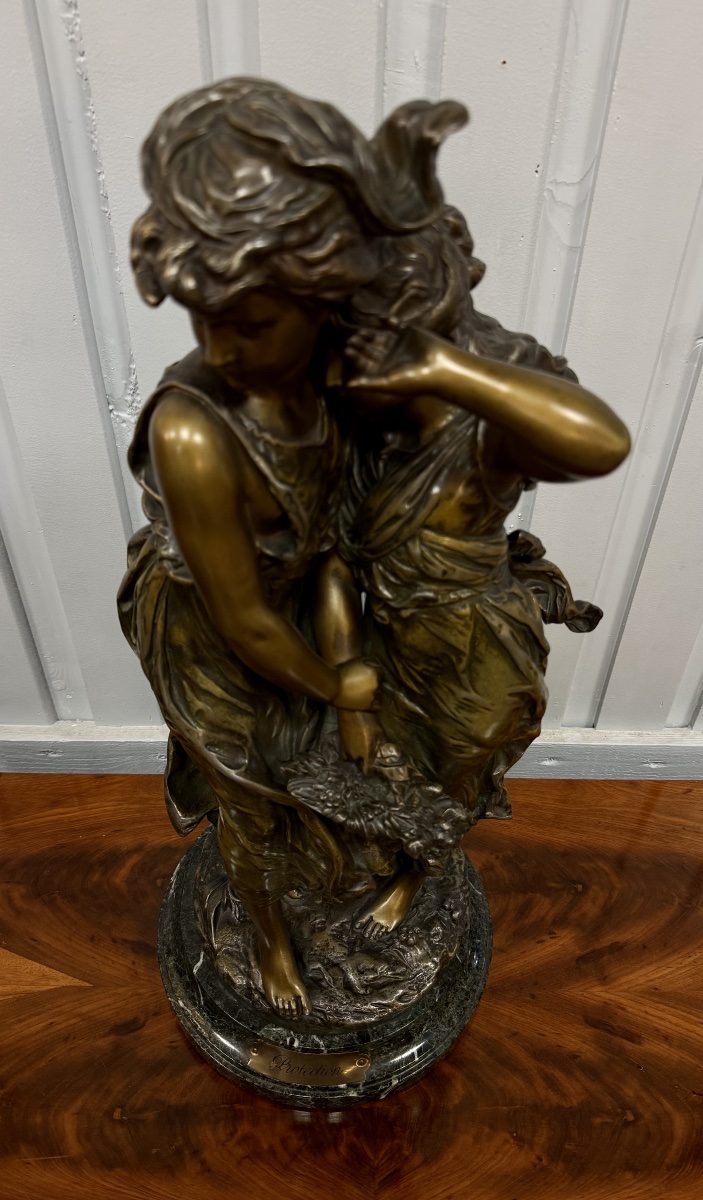 Bronze Sculpture Depicting Two Women With A Basket, Signed H Moreau-photo-6