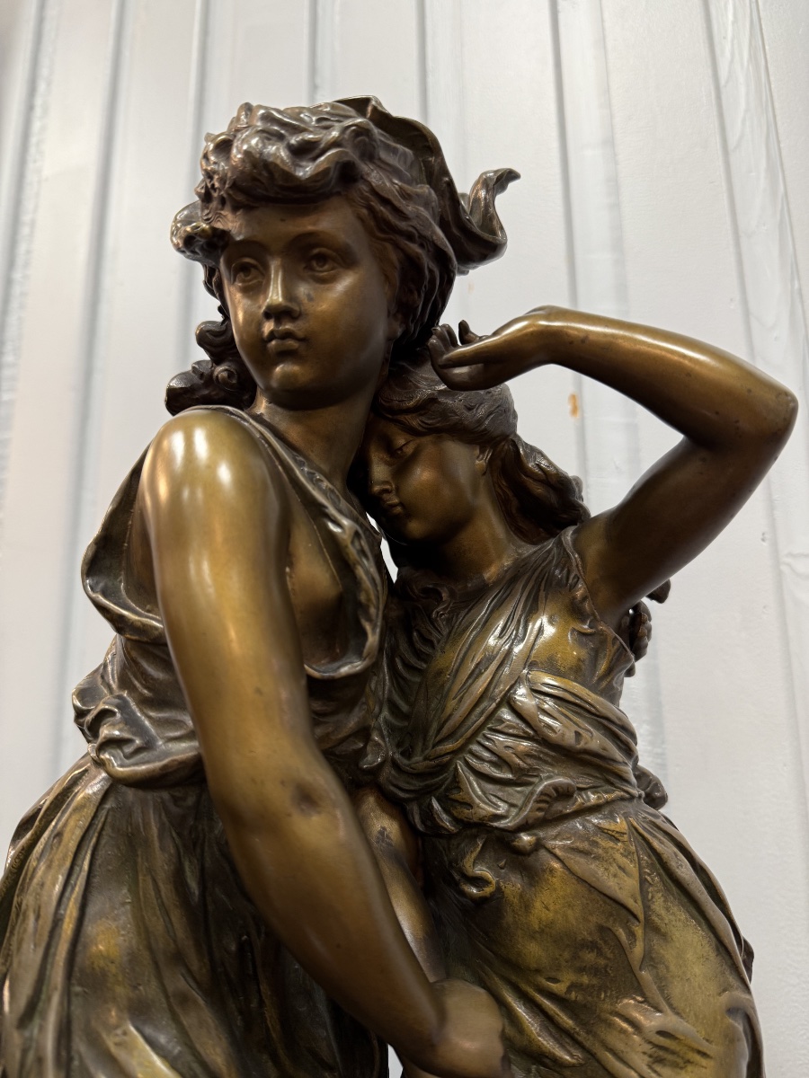 Bronze Sculpture Depicting Two Women With A Basket, Signed H Moreau-photo-7