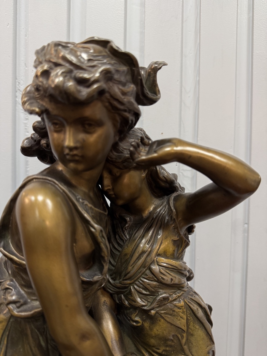 Bronze Sculpture Depicting Two Women With A Basket, Signed H Moreau-photo-8