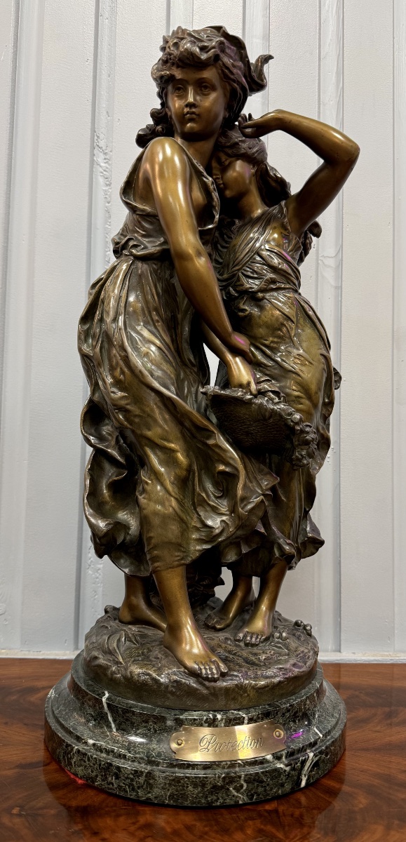 Bronze Sculpture Depicting Two Women With A Basket, Signed H Moreau