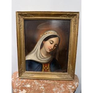 La vierge , huile sur panneau