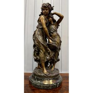 Bronze Sculpture Depicting Two Women With A Basket, Signed H Moreau