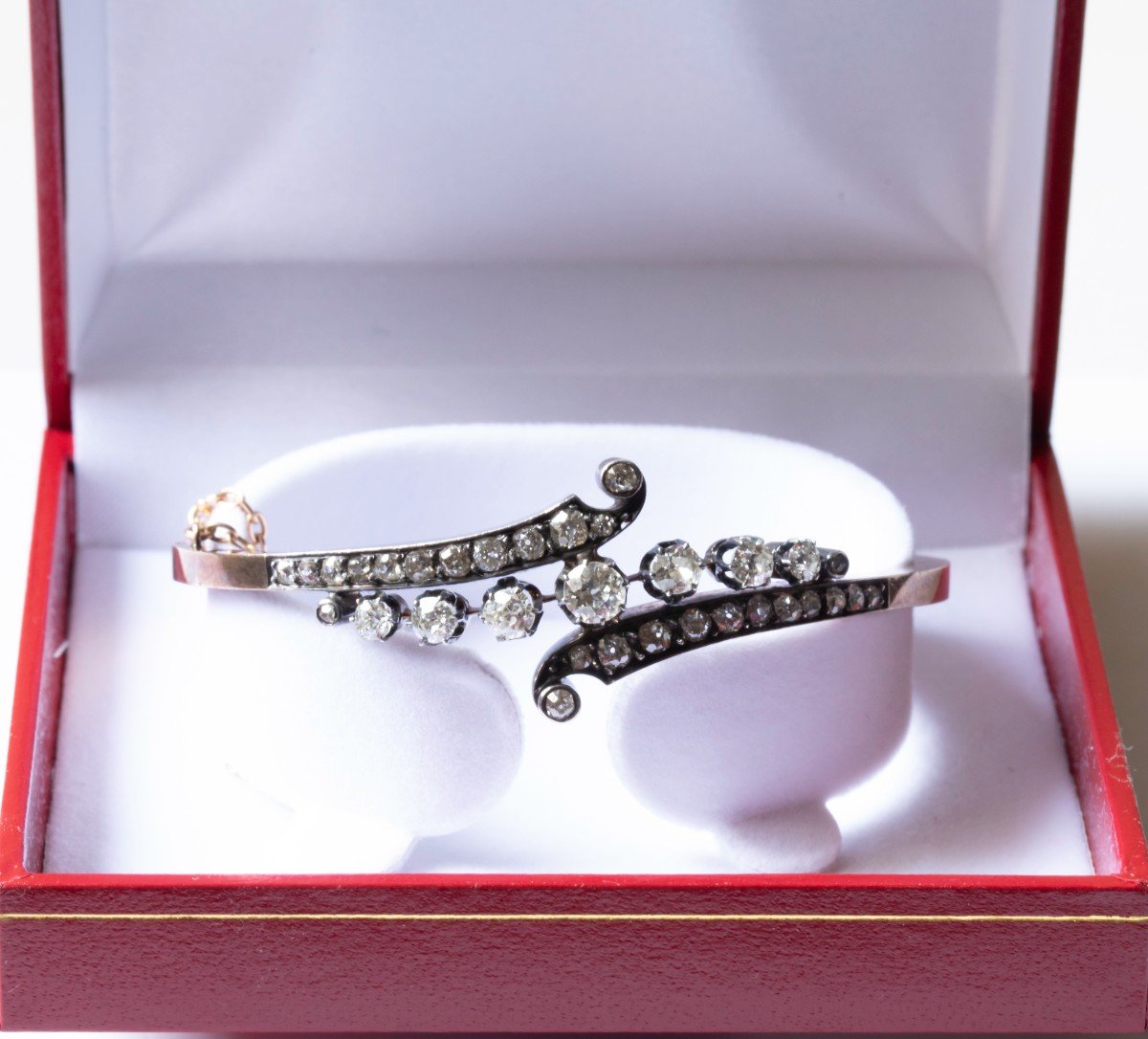 Bracelet Jonc Or Et Argent - Diamants Taille Ancienne - Fin 19ème -photo-2