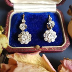 Pendants D’oreille Marguerite Diamants Taille Ancienne