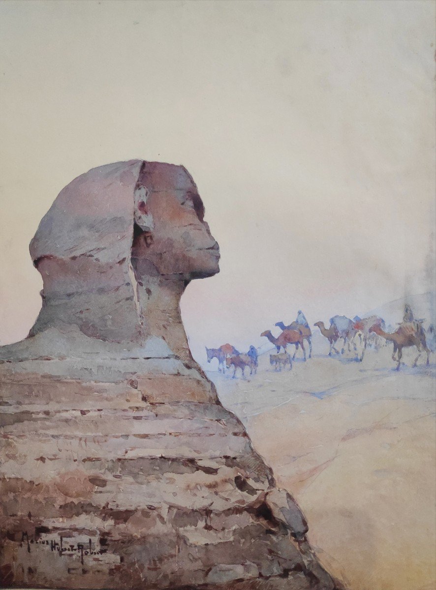 Marius Hubert-robert (1885-1966), The Sphinx Of Giza, Watercolor-photo-2