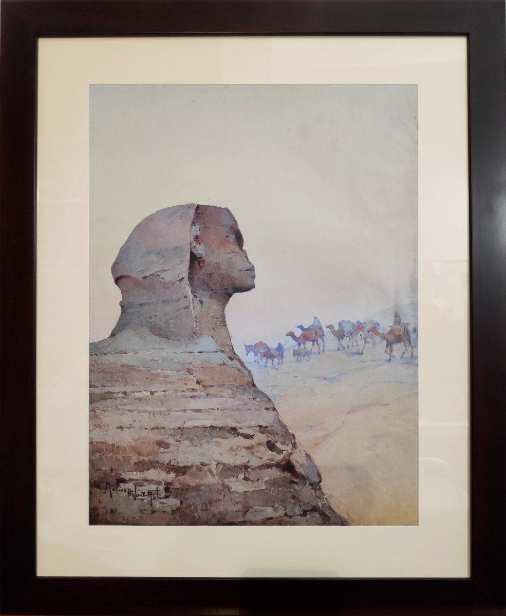 Marius Hubert-robert (1885-1966), The Sphinx Of Giza, Watercolor