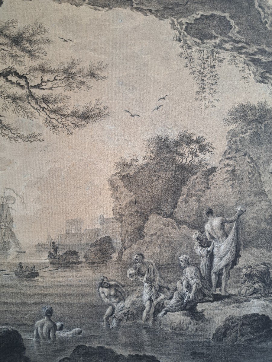 Suiveur De Joseph Vernet (1714-1789), Les Baigneuses, Dessin-photo-3