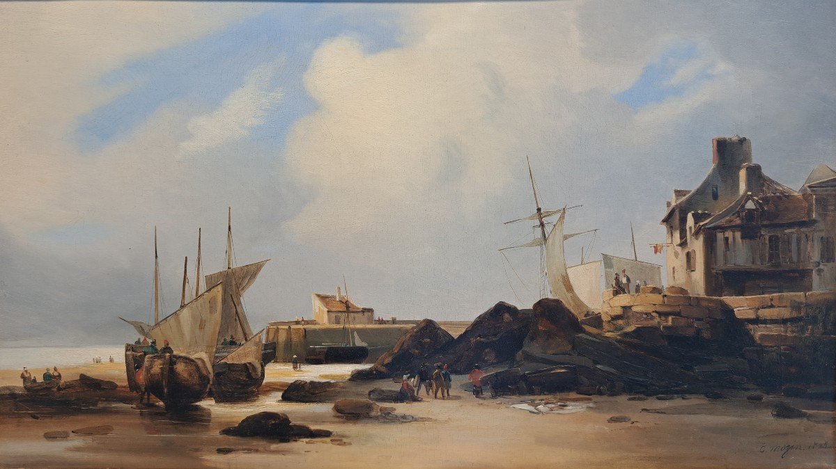 Charles Mozin (1806-1862), Marée Basse à Trouville, Huile Sur Toile-photo-2