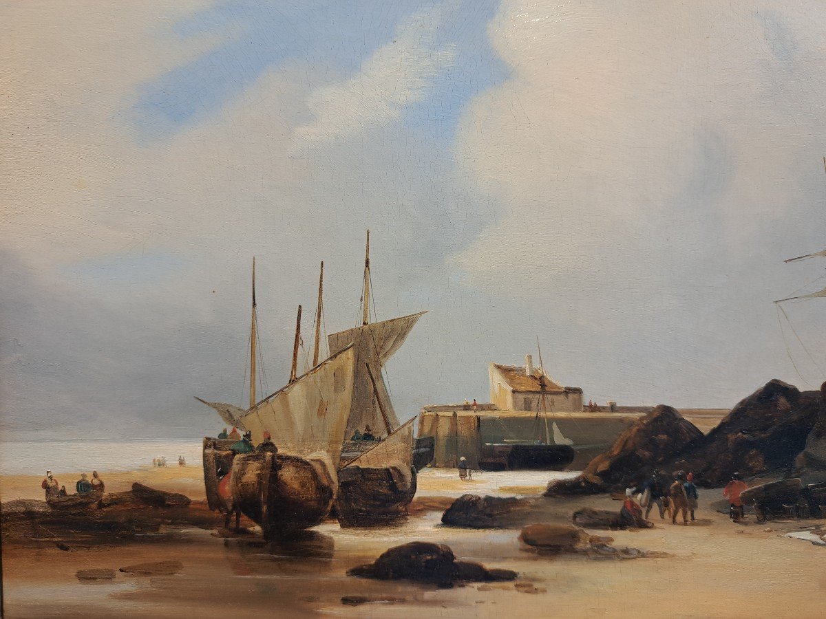 Charles Mozin (1806-1862), Marée Basse à Trouville, Huile Sur Toile-photo-3
