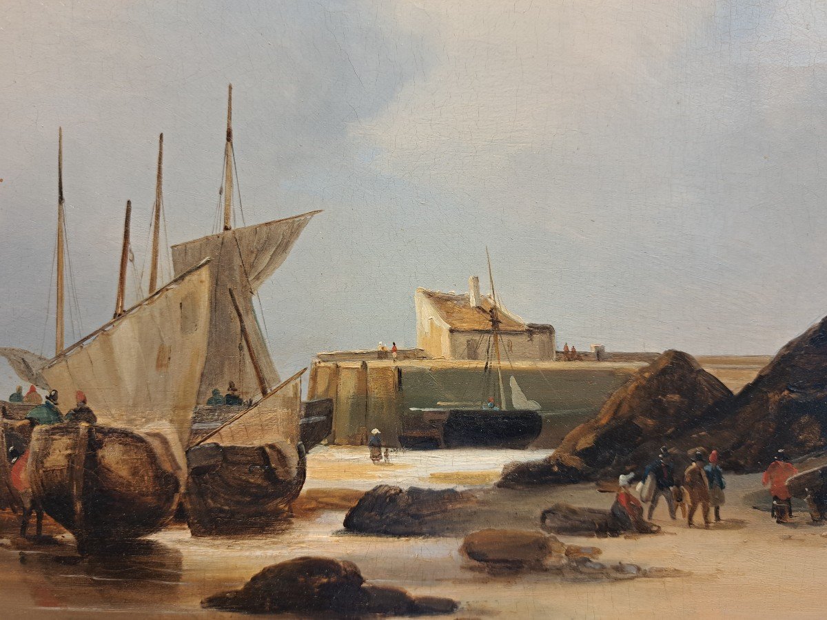 Charles Mozin (1806-1862), Marée Basse à Trouville, Huile Sur Toile-photo-4