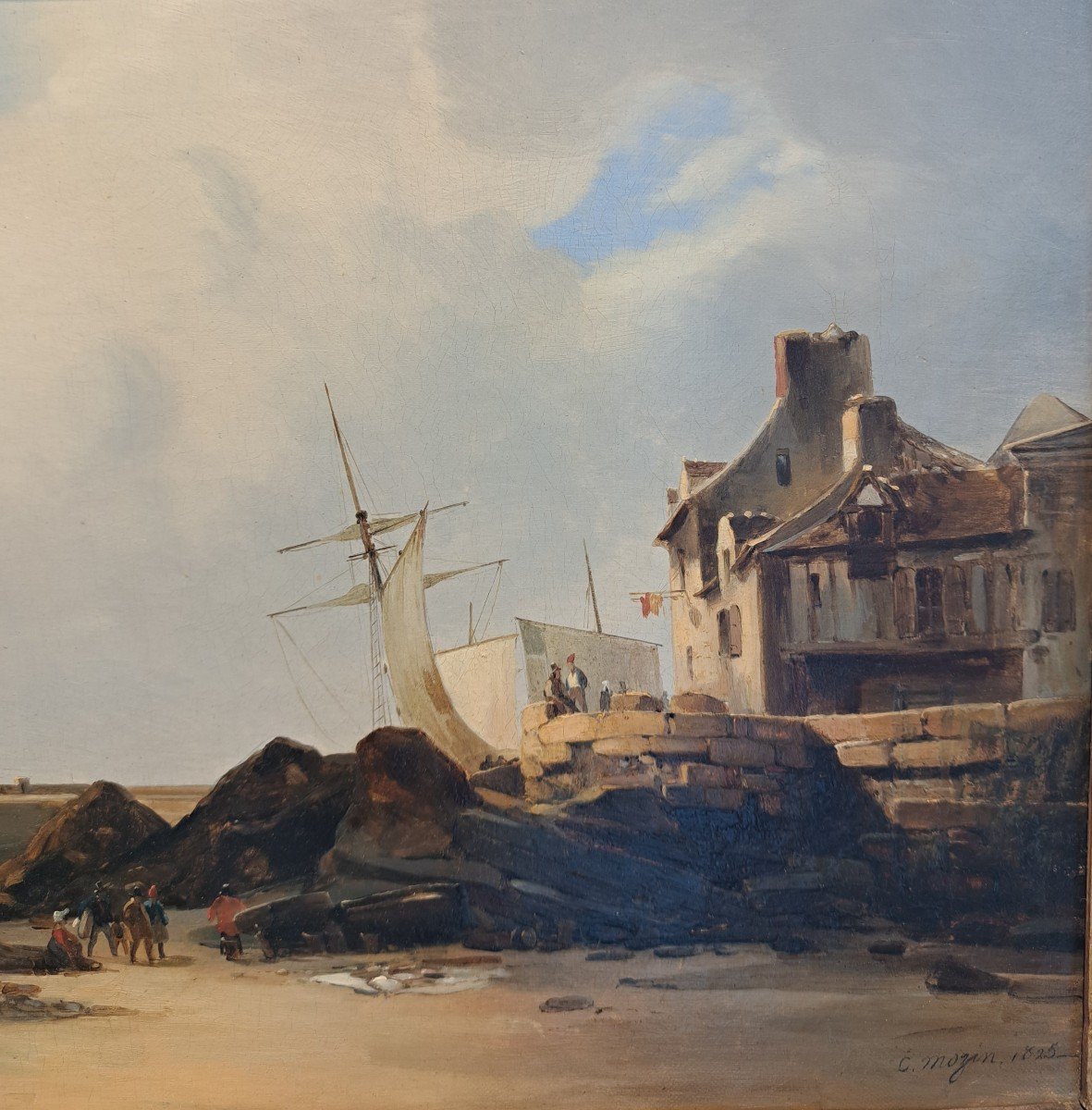 Charles Mozin (1806-1862), Marée Basse à Trouville, Huile Sur Toile-photo-2