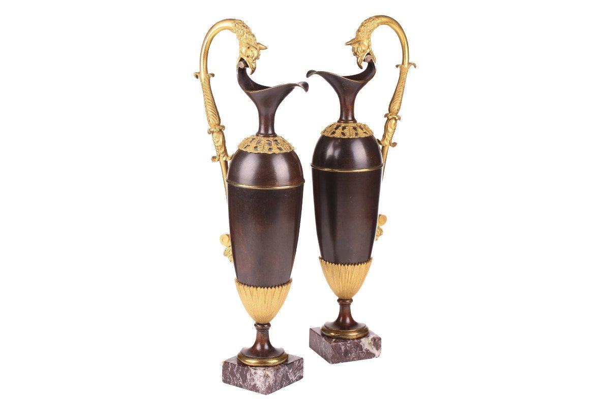 Pair Of Bronze Ewers, Model Attributed To Claude Galle-photo-2
