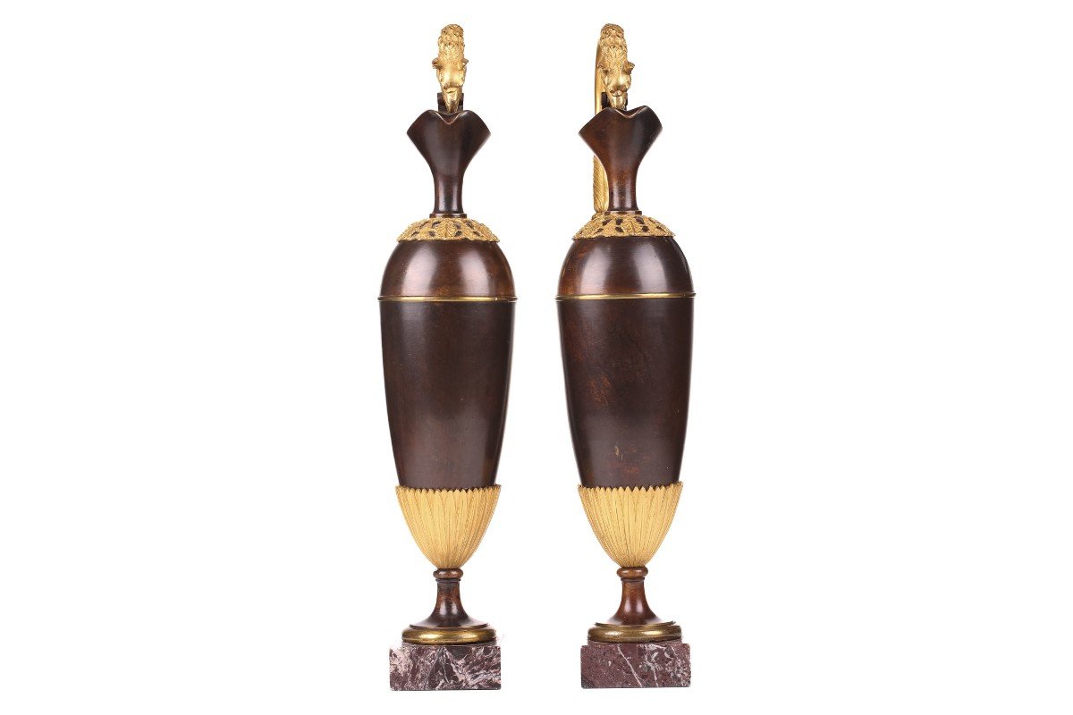 Pair Of Bronze Ewers, Model Attributed To Claude Galle-photo-3