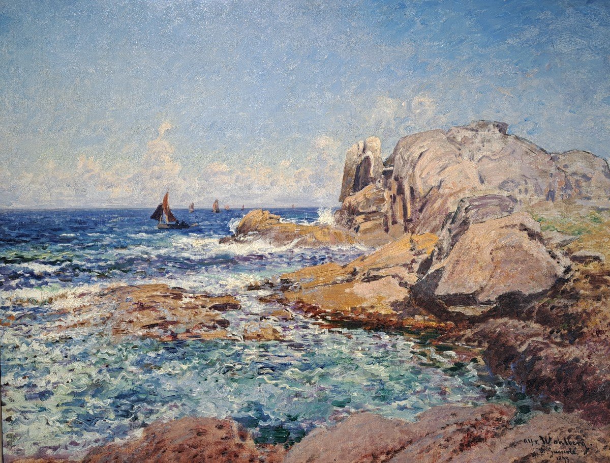 Alfred Wahlberg (1834-1906), Bateaux à Saint Guénolé, 1899