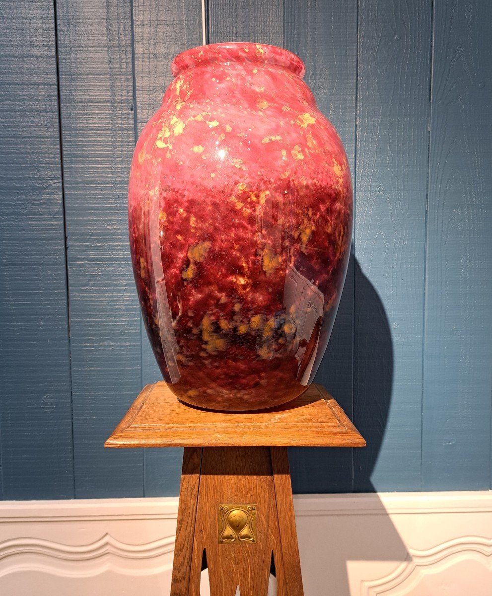 Grand Vase Schneider Rose, Parme Et Jaune, Art Deco - Art Nouveau