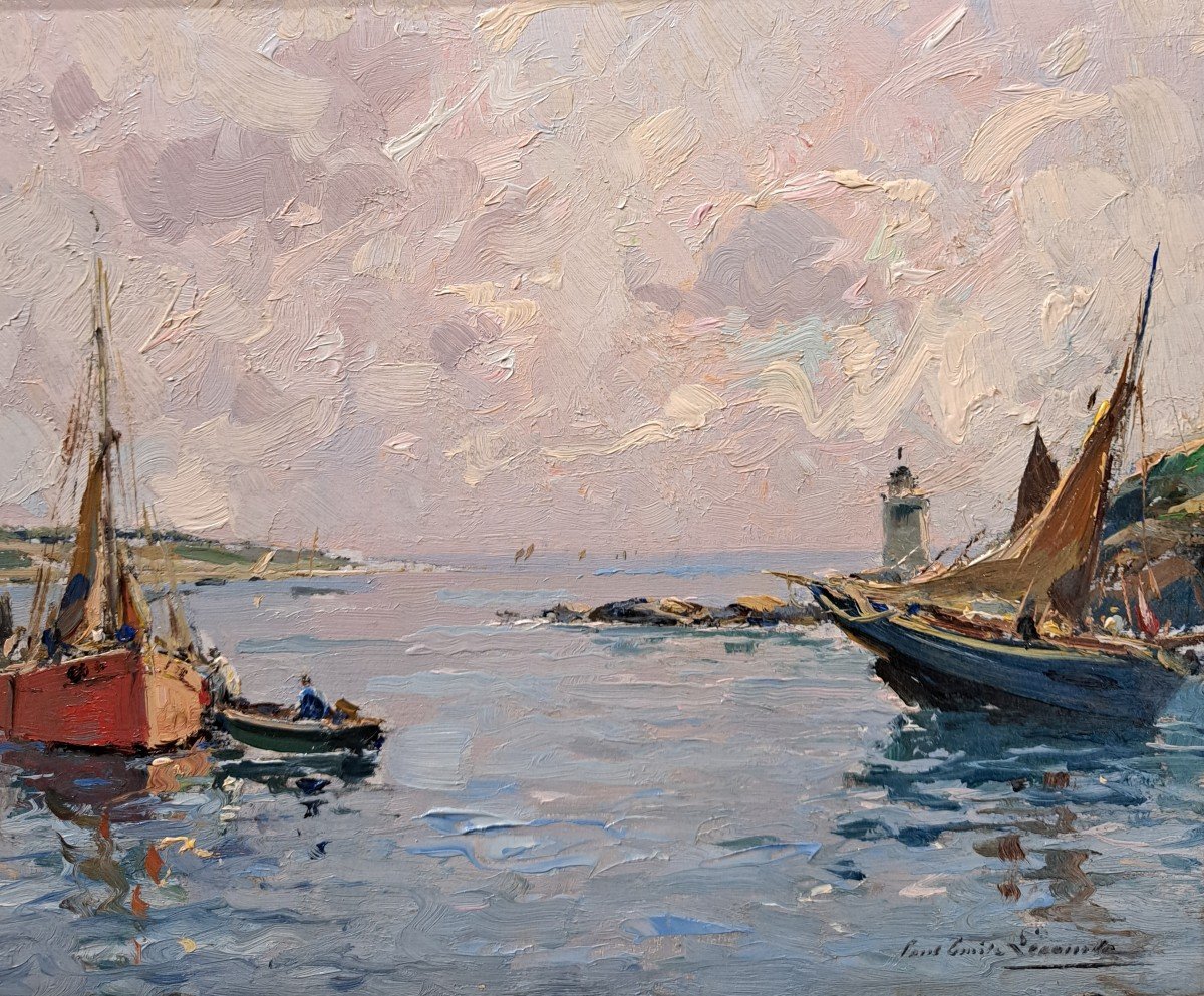 Paul Emile Lecomte (1877-1944), Sortie De Port Avec Phare, Panneau-photo-3