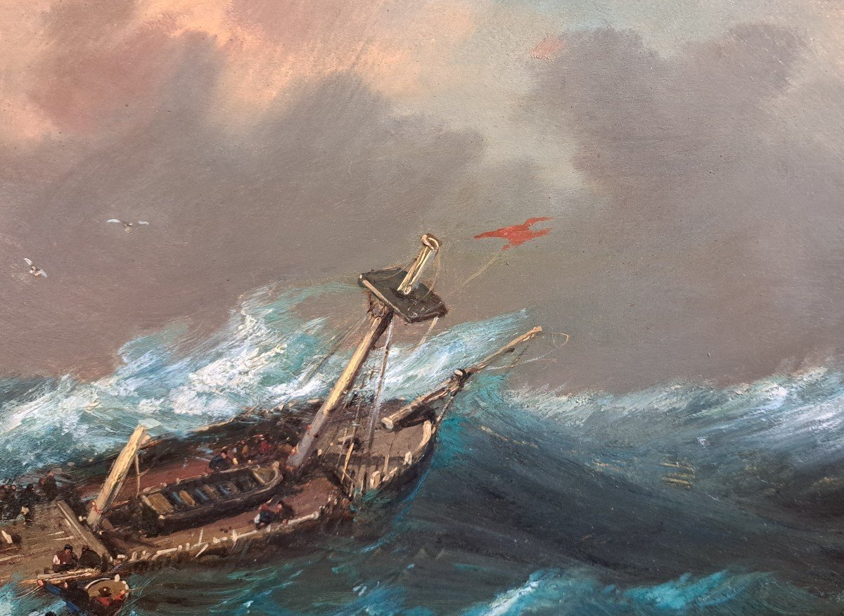 Charles Euphrasie Kuwasseg (1833-1904), La Tempête, Huile Sur Panneau-photo-4