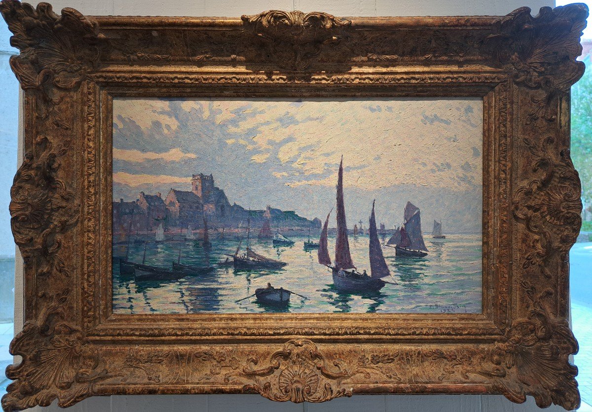 Paul Blanvillain (1891-1965), Le Port De Barfleur, Huile Sur Toile-photo-2