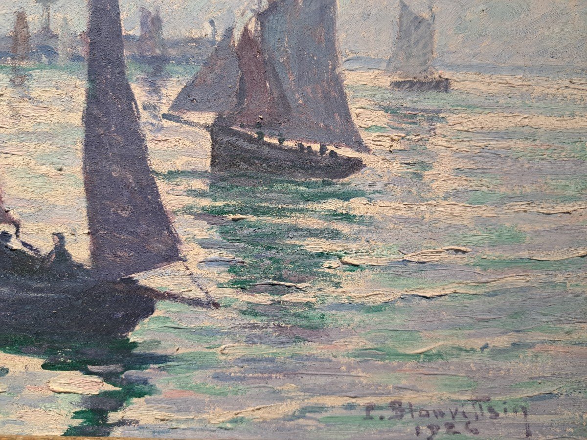 Paul Blanvillain (1891-1965), Le Port De Barfleur, Huile Sur Toile-photo-1