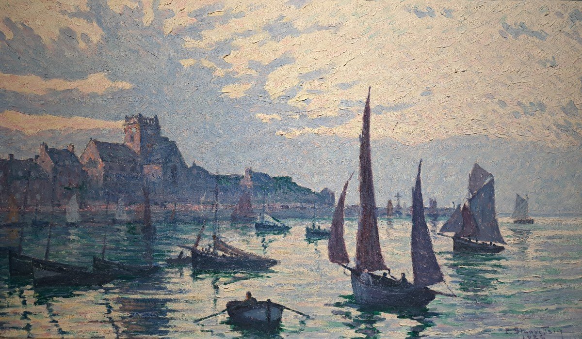 Paul Blanvillain (1891-1965), Le Port De Barfleur, Huile Sur Toile