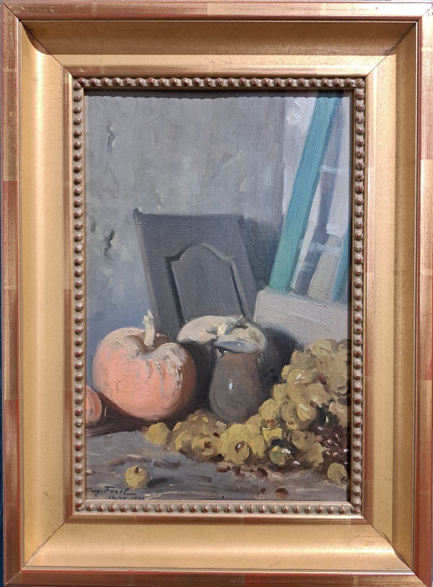 Eugène Forel (1858-1938), Still Life With Pumpkin And Grapes
