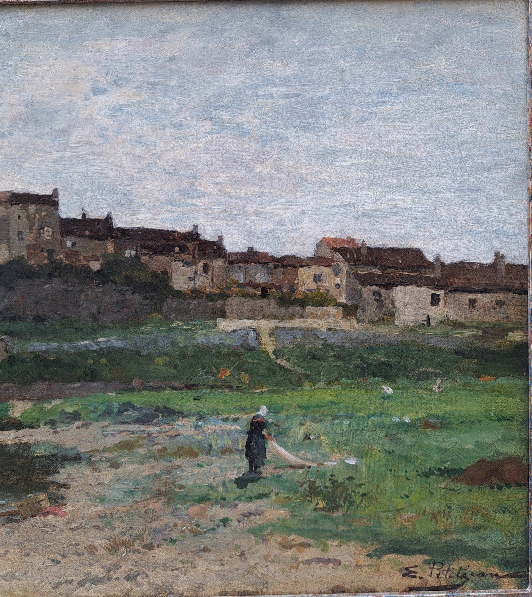 Edmond Petitjean (1844-1925), Une Lavandière Devant Moret Sur Loing (?)-photo-1