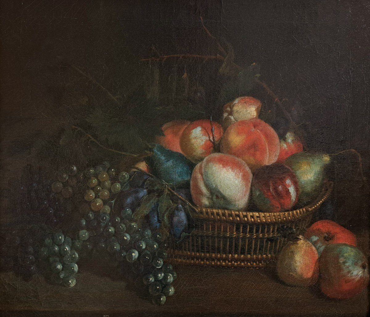 Ecole Française Du XVIIIème Siècle, Nature Morte Aux Pêches Et Raisins-photo-2