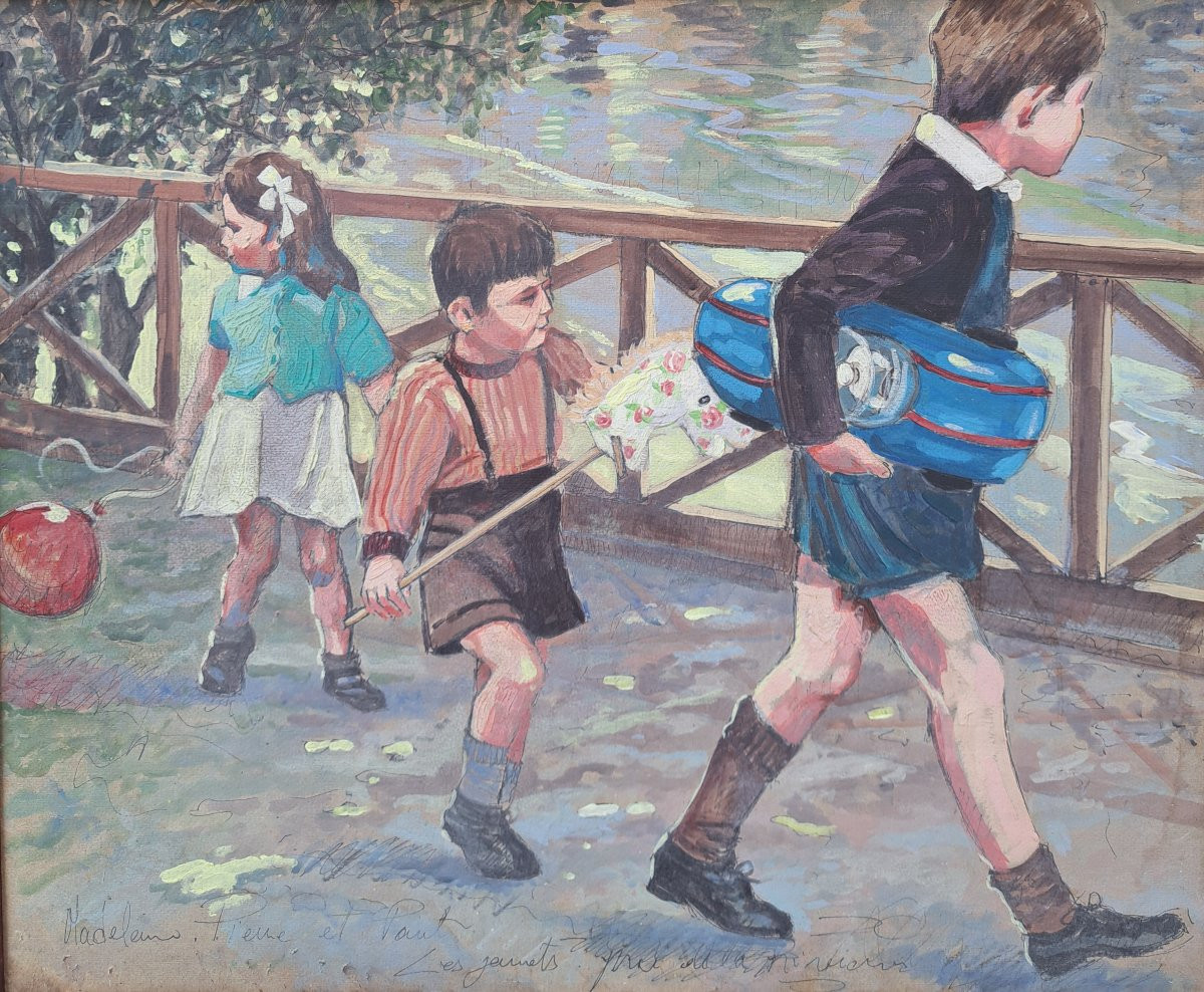 Christiane Caillotin (xxème Siècle),  Les Enfants En Promenade-photo-2