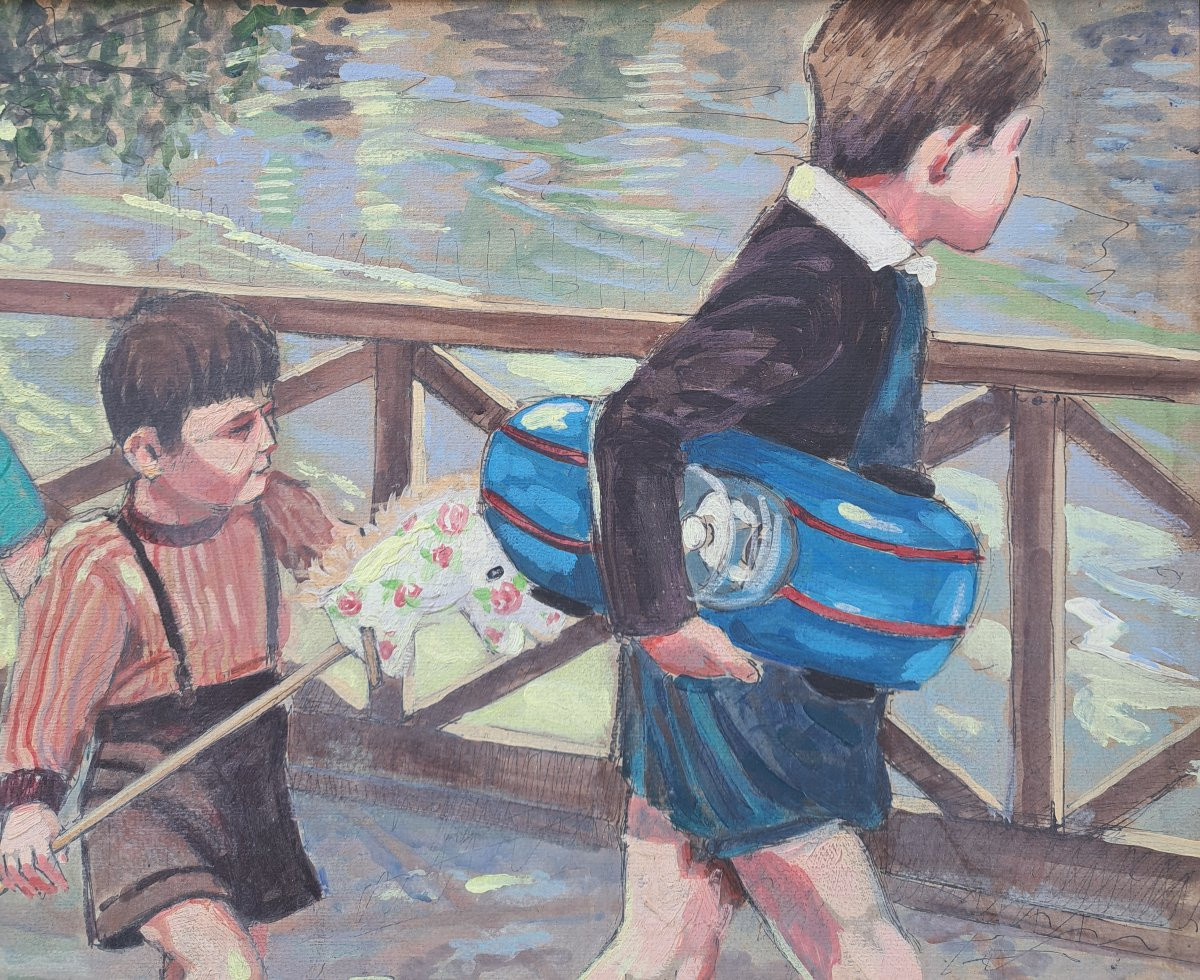 Christiane Caillotin (xxème Siècle),  Les Enfants En Promenade-photo-3