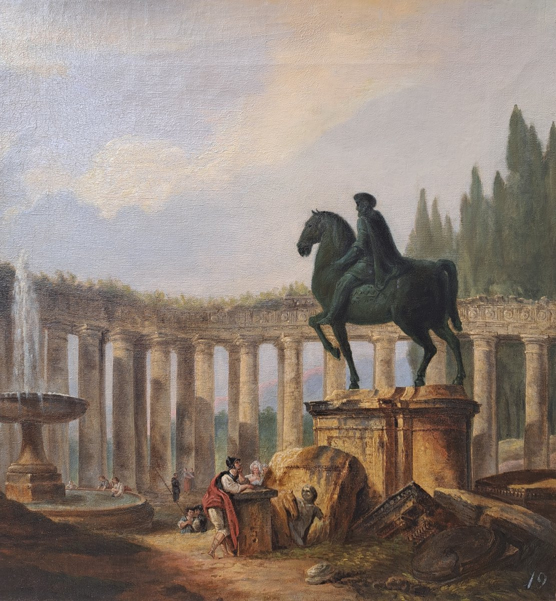 Hubert robert (1733-1808) Suiveur de, Caprice architectural avec la statue de Marc Aurèle-photo-5