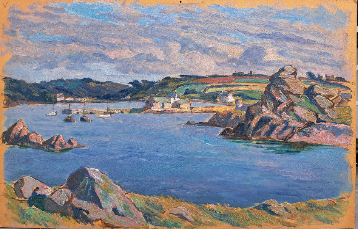 Pierre Agnès (1898-1964), Breton Port, Oil-photo-2