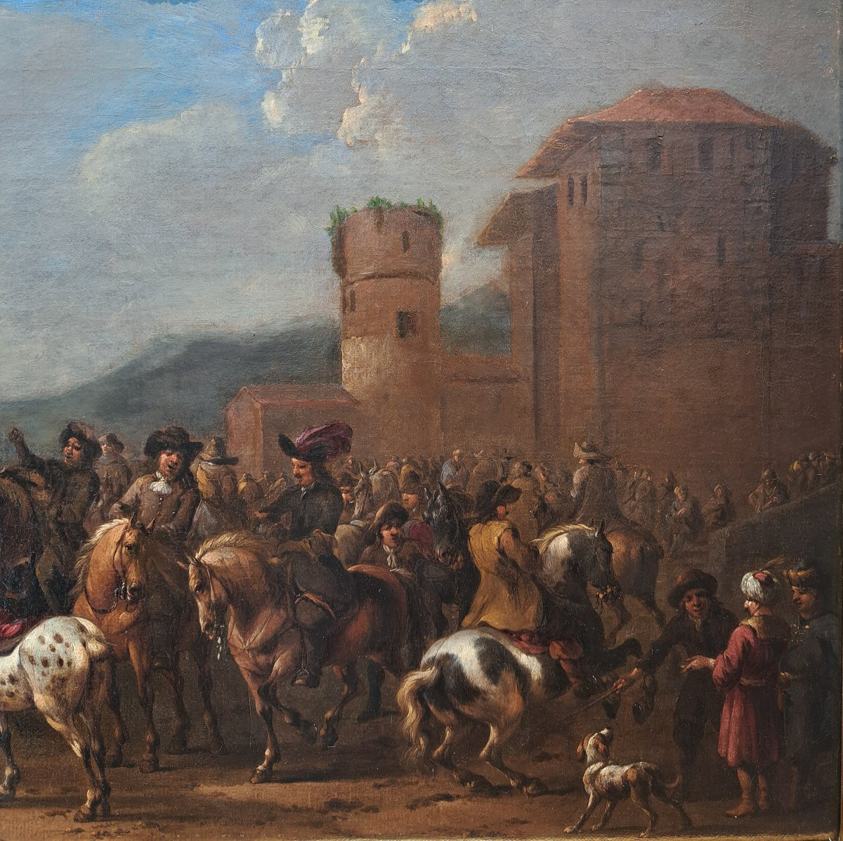 Simon Johannes van DOUW (v.1630-v.1680), le marché aux chevaux, signé-photo-2