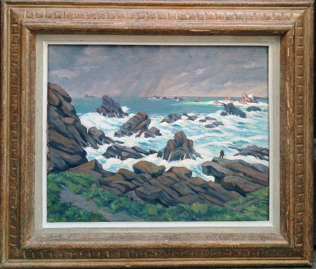 Pierre Agnès (1898-1964), Man Observing The Unleashing Of The Elements At Ouessant, Oil