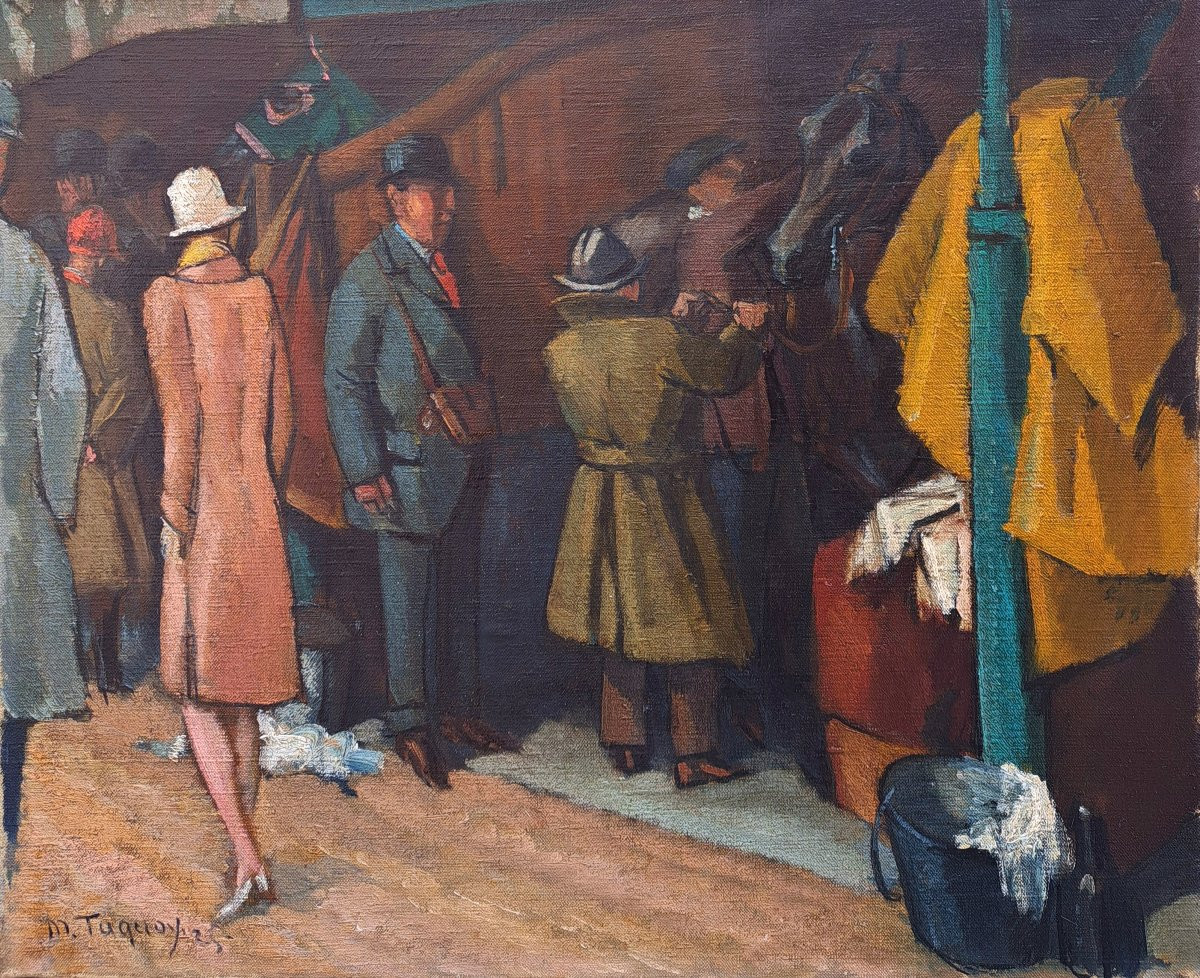Maurice Taquoy (1878-1952), l'élégante en visitant les chevaux avant course-photo-2