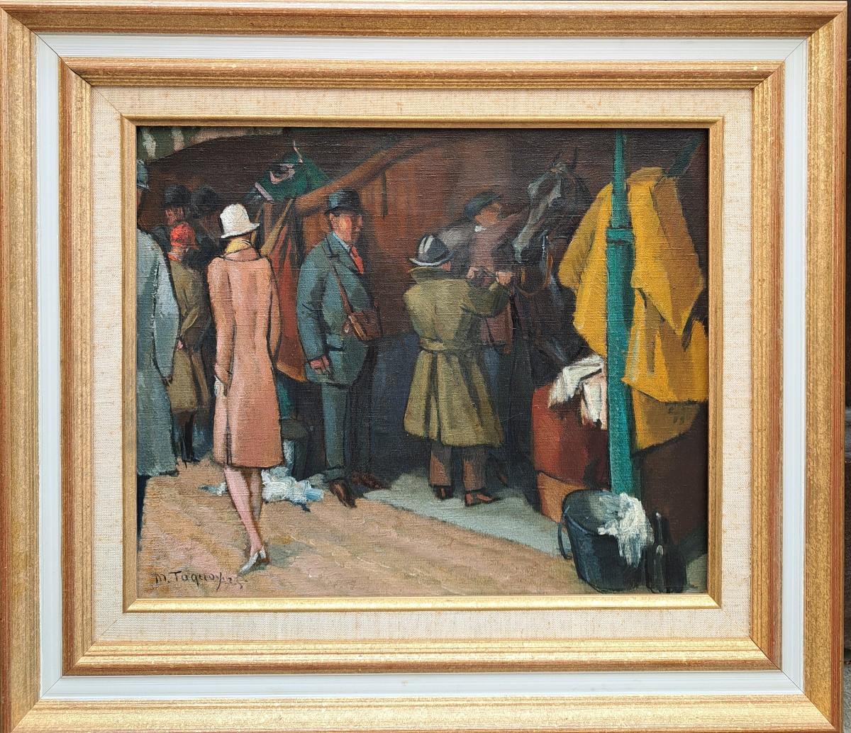 Maurice Taquoy (1878-1952), l'élégante en visitant les chevaux avant course