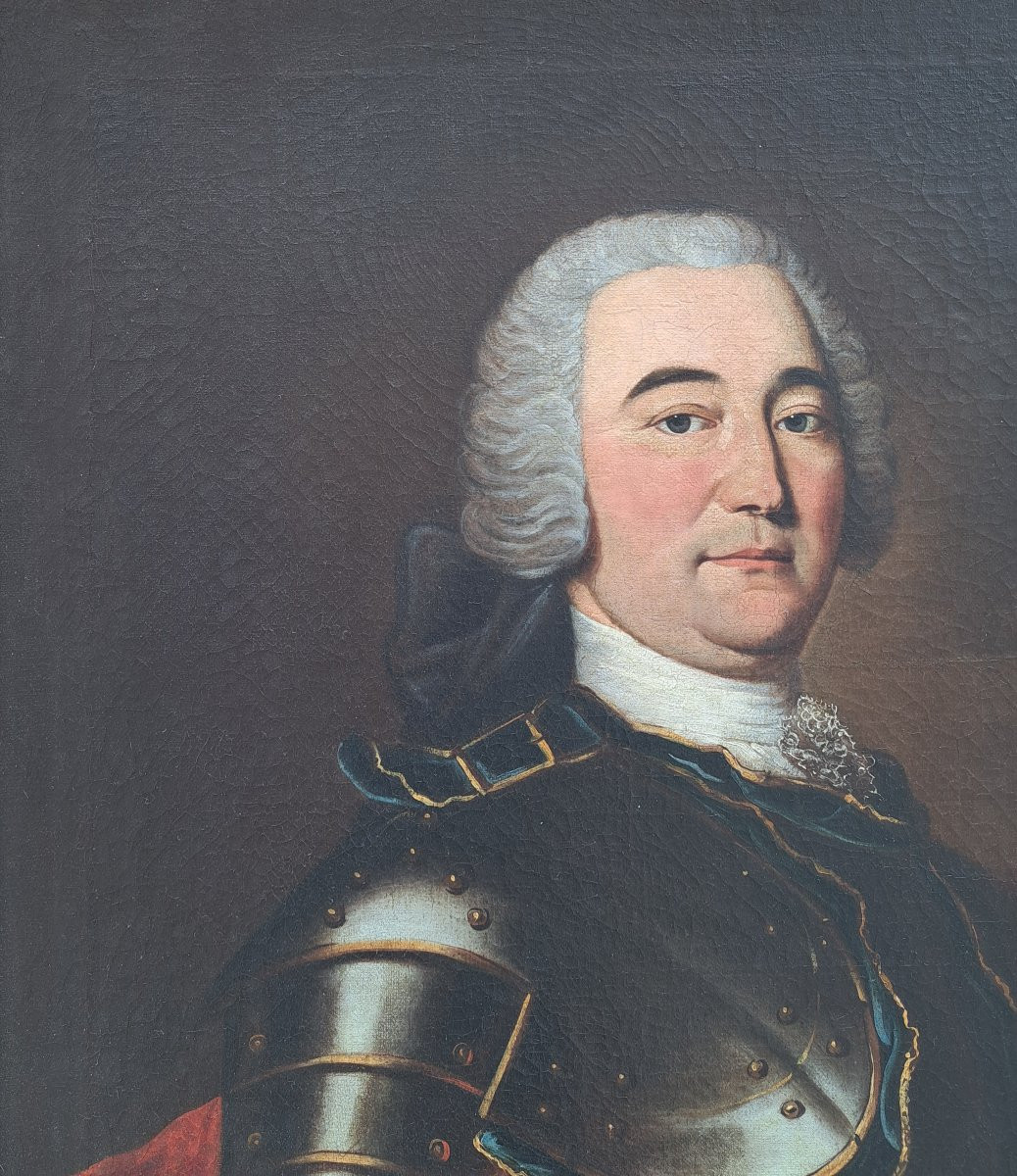 French School Of The 18th Century, Portrait Of A Man In Louis XV Period Cuirass-photo-2