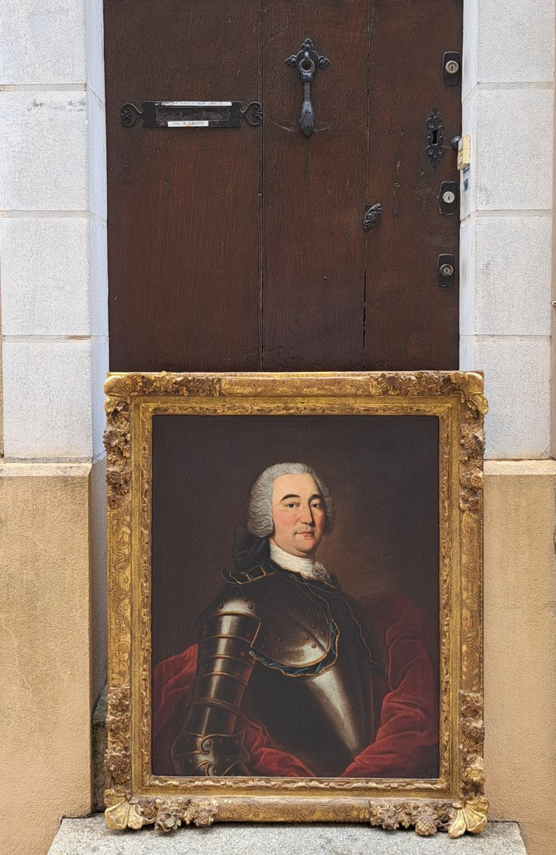 French School Of The 18th Century, Portrait Of A Man In Louis XV Period Cuirass-photo-5
