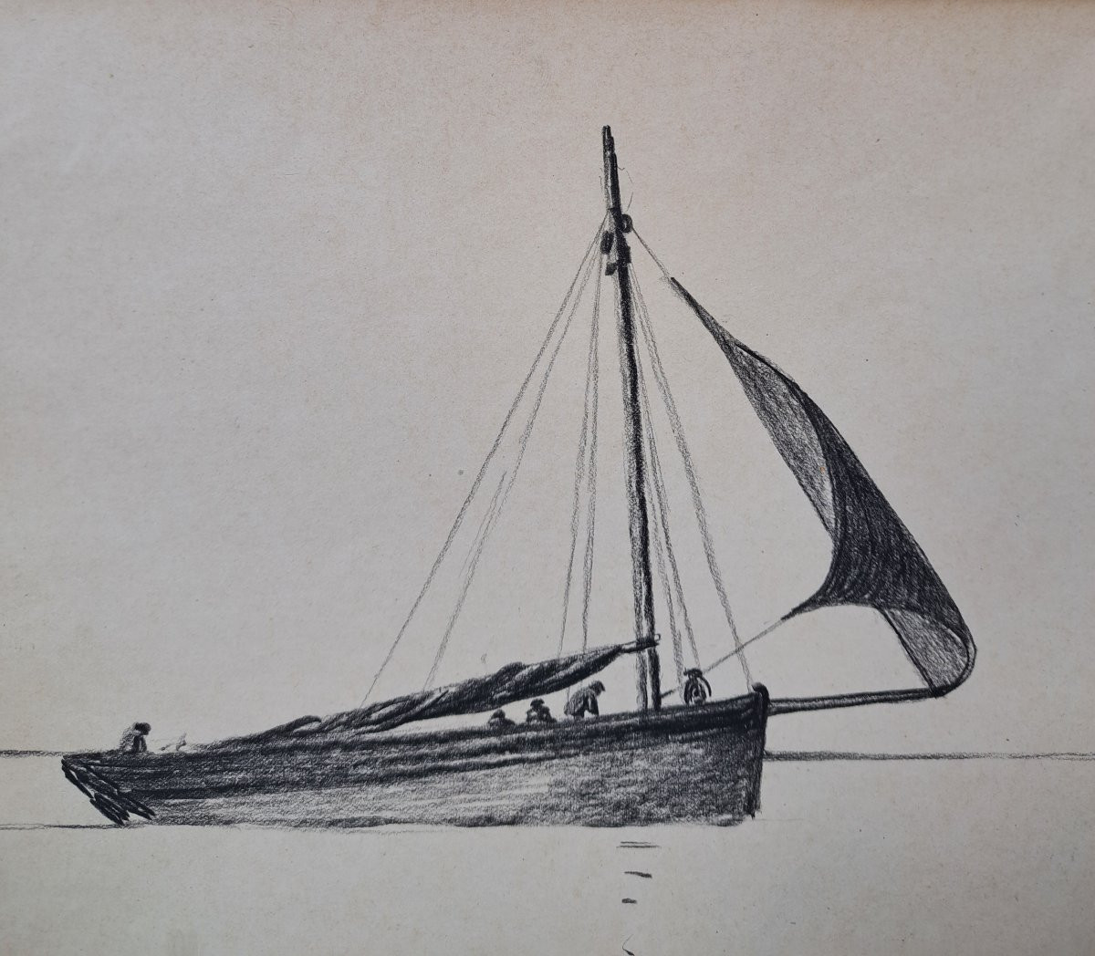 Pierre Agnès (1898-1964), Voilier au vent, Mine de plomb et fusain-photo-3