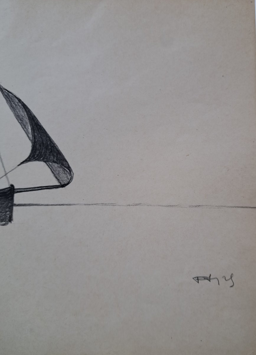 Pierre Agnès (1898-1964), Voilier au vent, Mine de plomb et fusain-photo-4