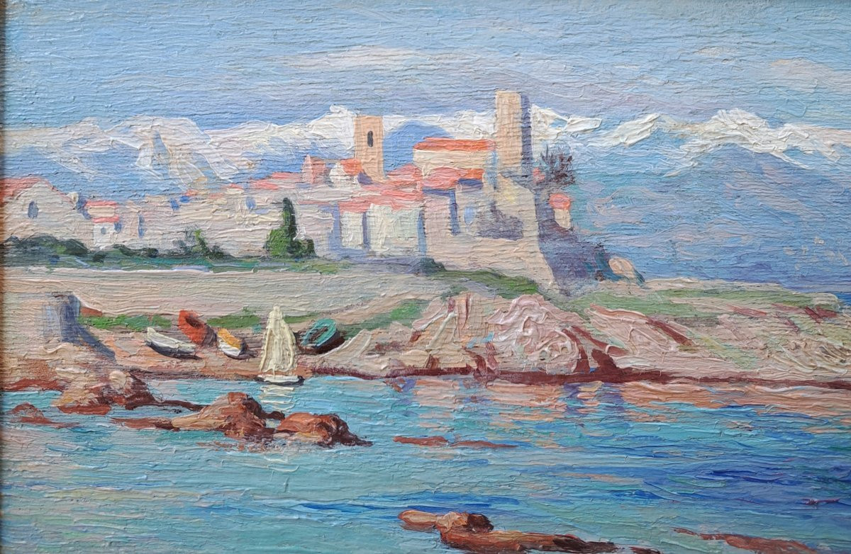 MAURICE LA BANY (1880-1960), Vue d'Antibes, huile-photo-3