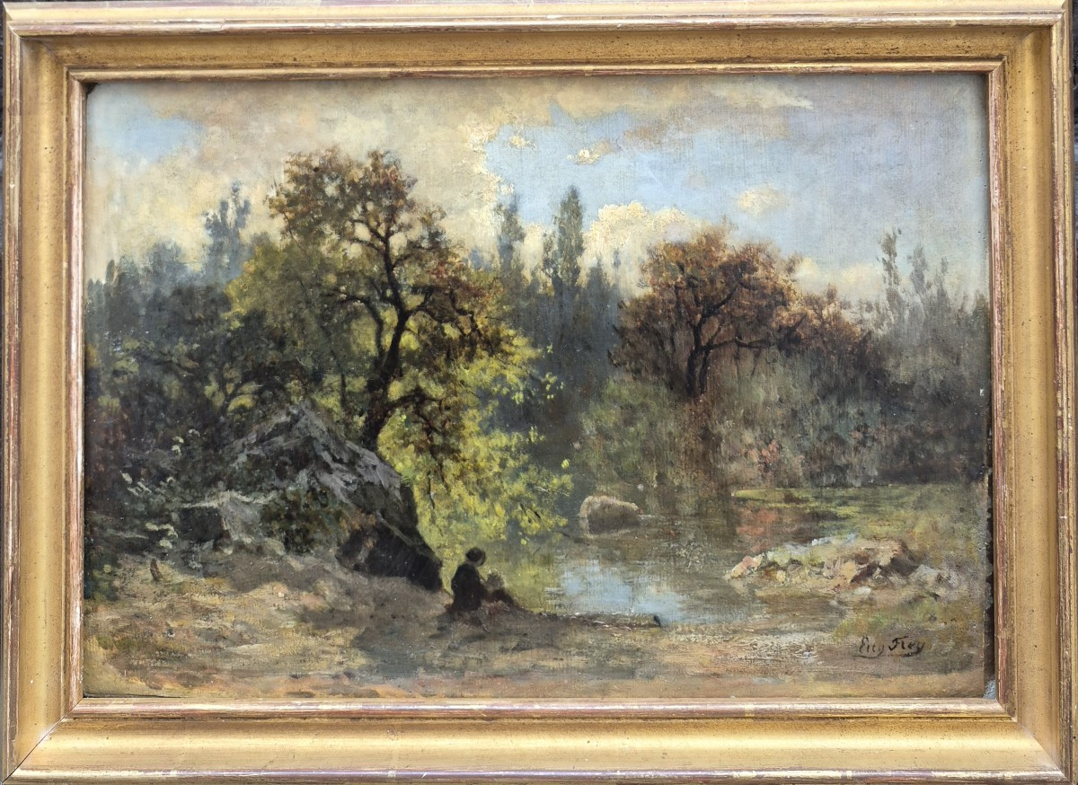 Eugène Frey (1863-1938), Le peintre devant le paysage, huile sur papier