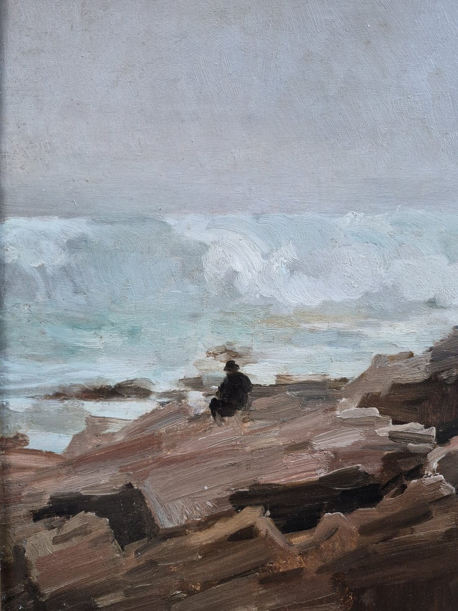 Pierre-emmanuel Damoye (1847-1916), The Painter Before The Wave, Oil-photo-4