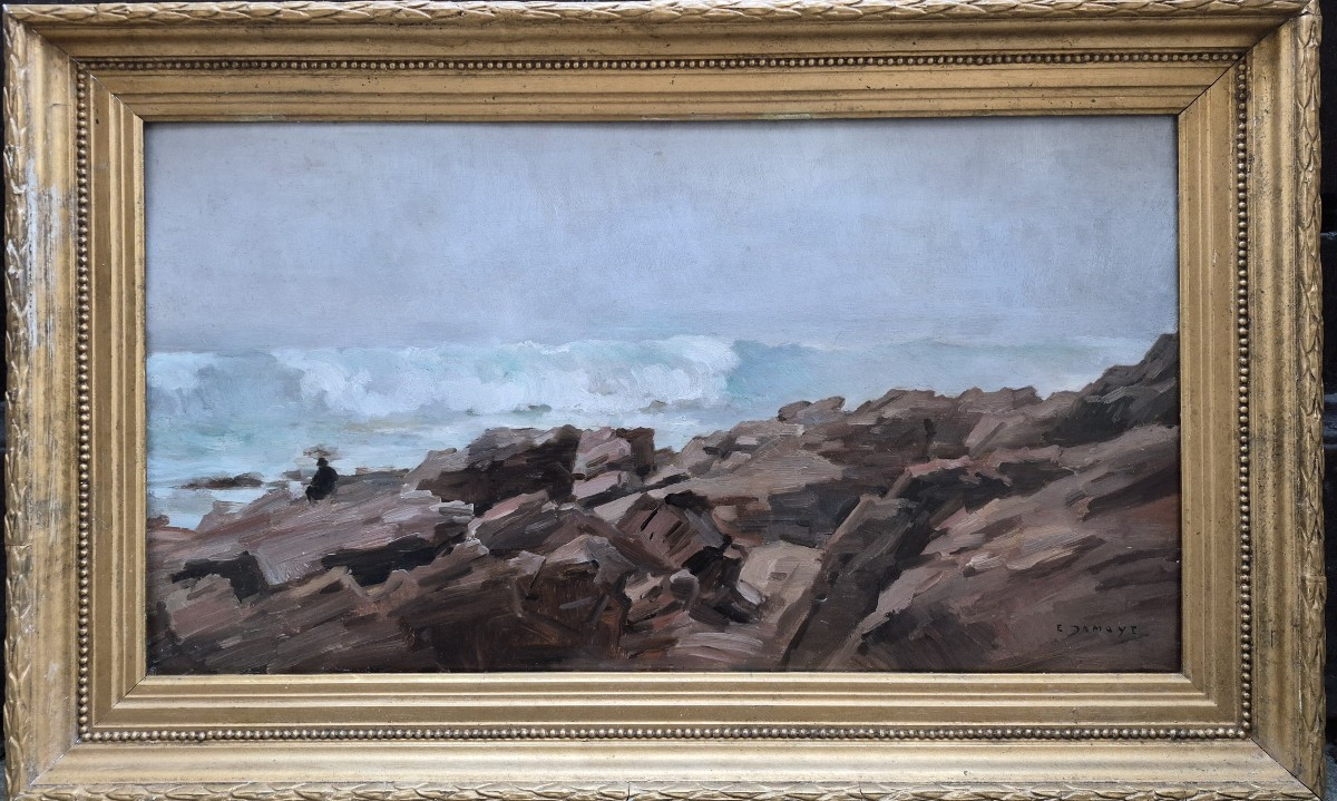 Pierre-emmanuel Damoye (1847-1916), The Painter Before The Wave, Oil