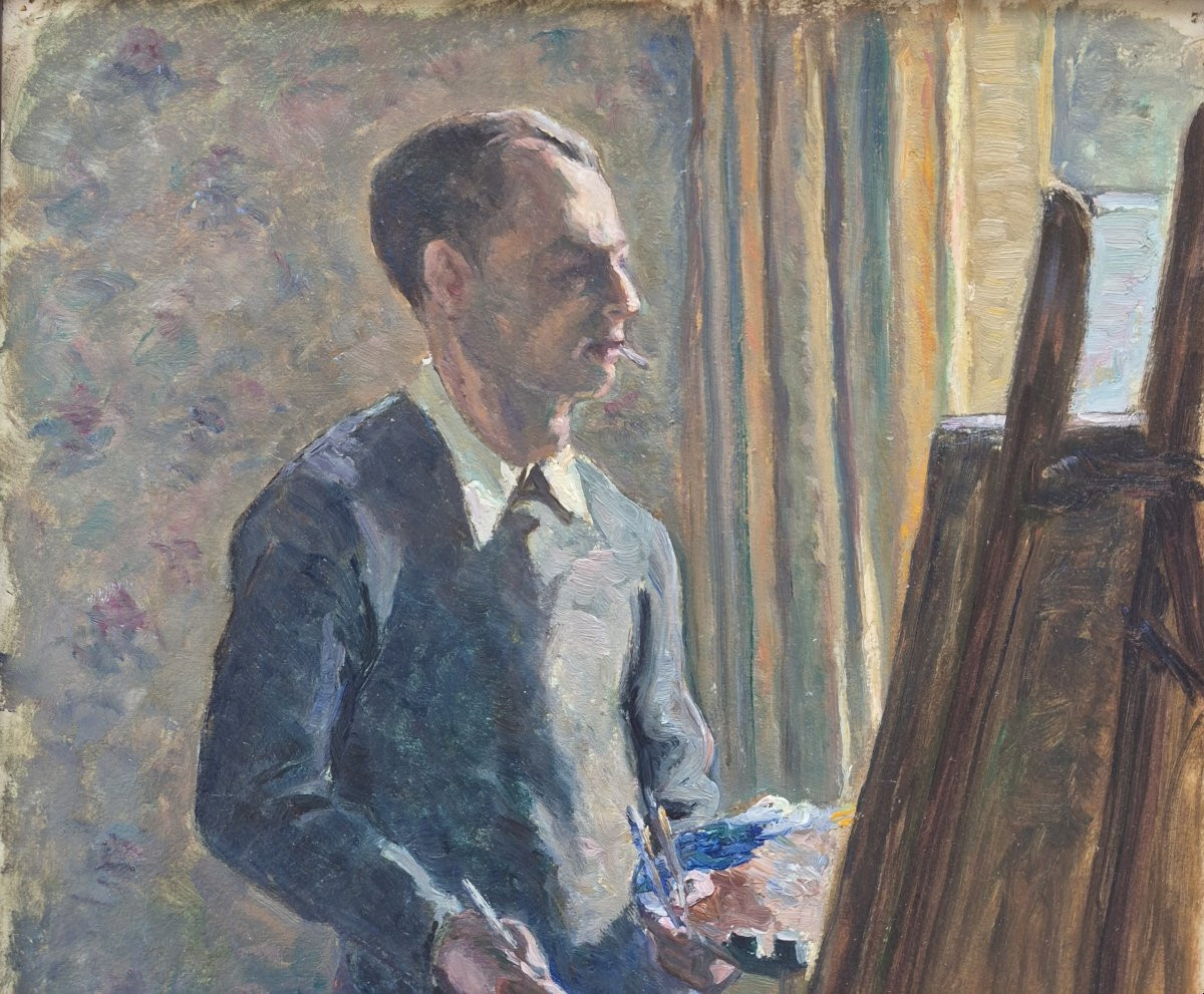 Pierre Agnès (1898-1964), Self-portrait With A Cigarette In The Studio-photo-3