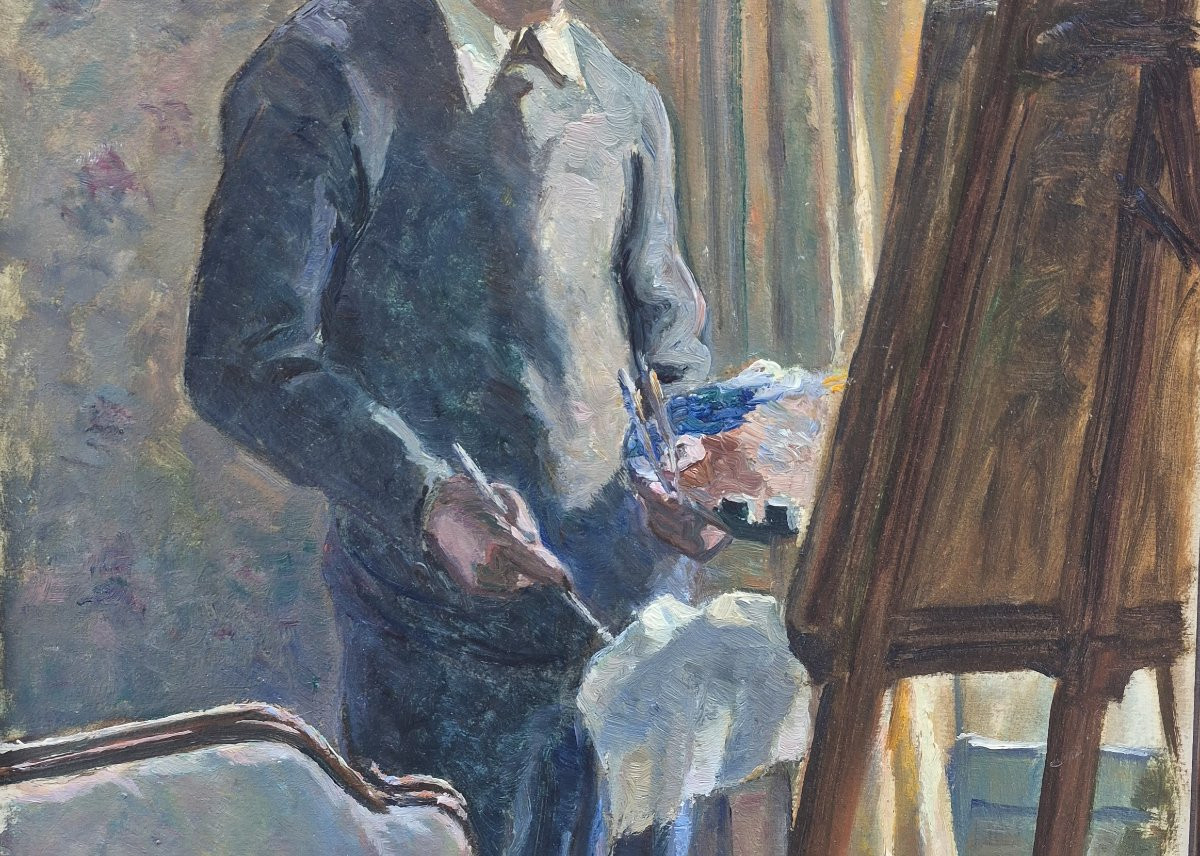 Pierre Agnès (1898-1964), Self-portrait With A Cigarette In The Studio-photo-4